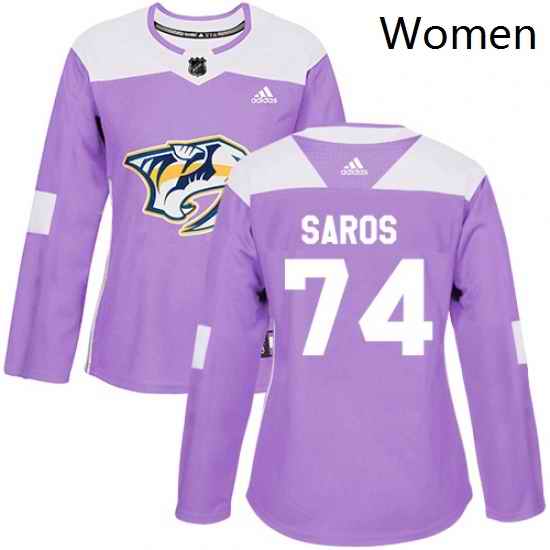 Womens Adidas Nashville Predators 74 Juuse Saros Authentic Purple Fights Cancer Practice NHL Jersey